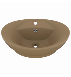 Lavabo ovale de luxe à trop-plein Crème mat 58,5x39cm Céramique