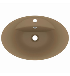 Lavabo ovale de luxe à trop-plein Crème mat 58,5x39cm Céramique