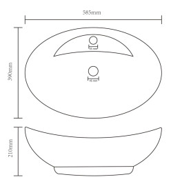 Lavabo ovale de luxe à trop-plein Crème mat 58,5x39cm Céramique