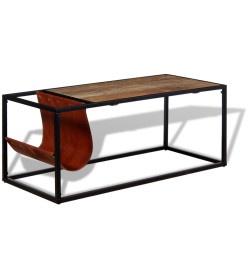 Table basse avec porte-revues Cuir véritable 110 x 50 x 45 cm