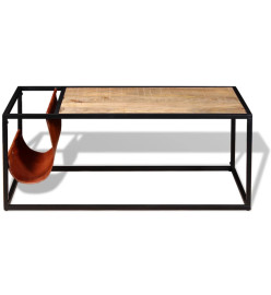 Table basse avec porte-revues Cuir véritable 110 x 50 x 45 cm