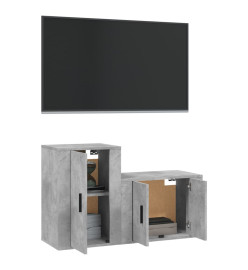 Ensemble de meubles TV 2 pcs gris béton bois d'ingénierie