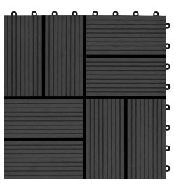 Carreau de terrasse 11 pcs WPC 30 x 30 cm 1 m² Noir