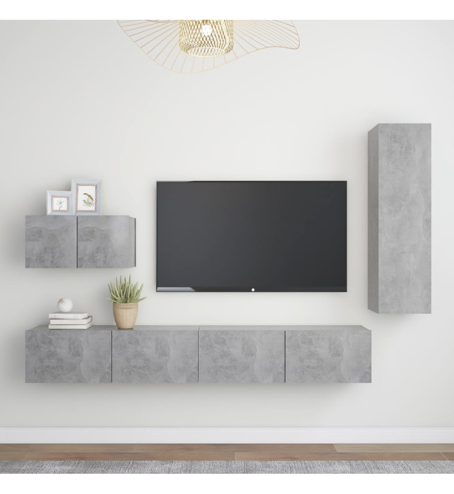 Ensemble de meuble TV 4 pcs Gris béton Aggloméré