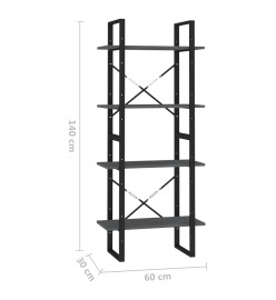 Bibliothèque à 4 niveaux Gris 60x30x140 cm Bois de pin massif