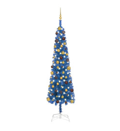 Arbre de Noël mince avec LED et boules Bleu 240 cm