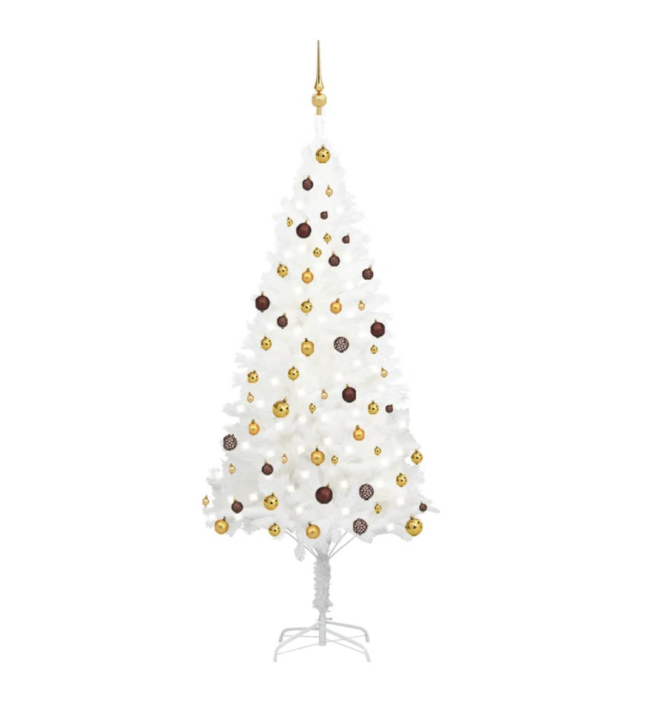 Arbre de Noël artificiel avec LED et boules Blanc 210 cm