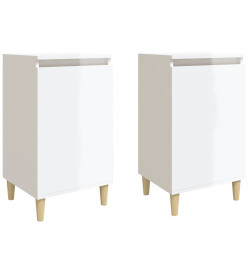 Tables de chevet 2pcs blanc brillant 40x35x70cm bois ingénierie