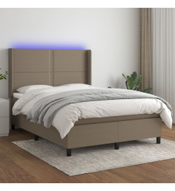 Sommier tapissier avec matelas et LED Taupe 140x200 cm Tissu