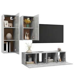 Ensemble de meuble TV 4 pcs Gris béton Aggloméré