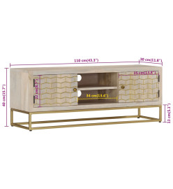 Meuble TV 110x30x40 cm bois de manguier massif blanchi