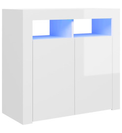 Buffet avec lumières LED blanc brillant 80x35x75 cm