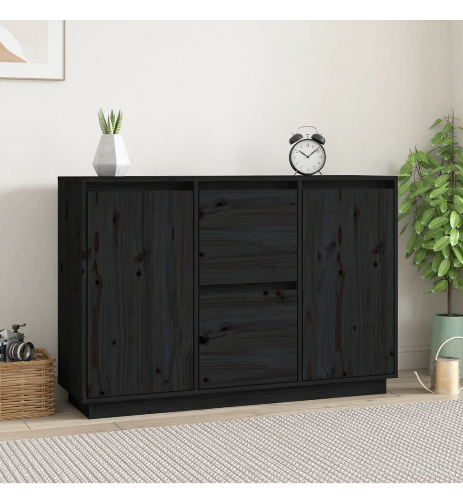 Buffet Noir 111x34x75 cm Bois massif de pin