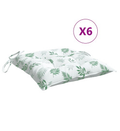 Coussins de chaise 6 pcs à motif de feuilles 50x50x7 cm