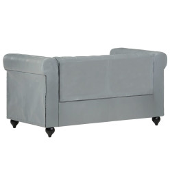 Canapé Chesterfield à 2 places Gris Cuir véritable