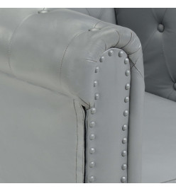 Canapé Chesterfield à 2 places Gris Cuir véritable