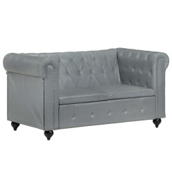 Canapé Chesterfield à 2 places Gris Cuir véritable