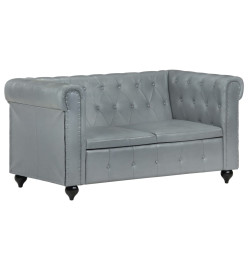 Canapé Chesterfield à 2 places Gris Cuir véritable