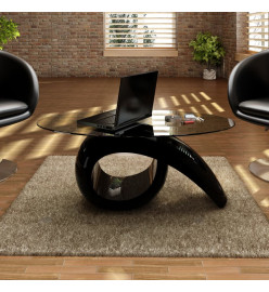 Table basse avec dessus de table en verre ovale Noir brillant