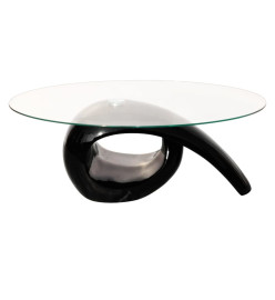 Table basse avec dessus de table en verre ovale Noir brillant