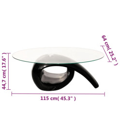 Table basse avec dessus de table en verre ovale Noir brillant