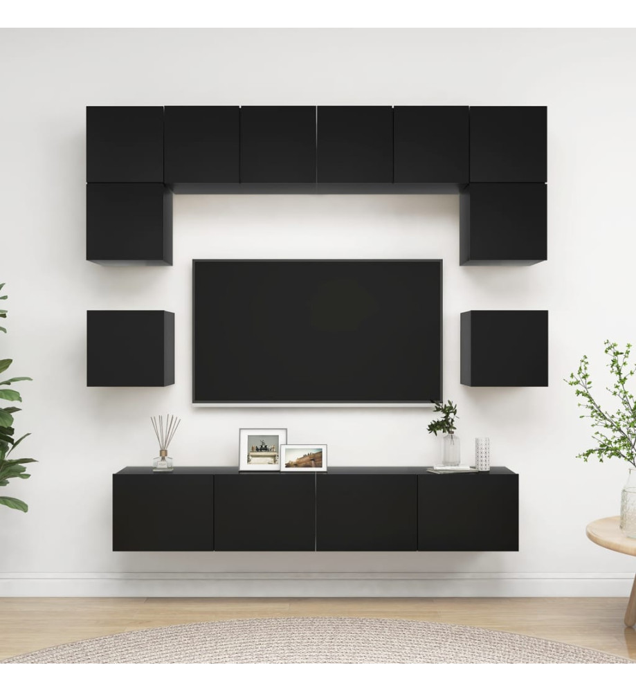 Ensemble de meuble TV 8 pcs Noir Aggloméré