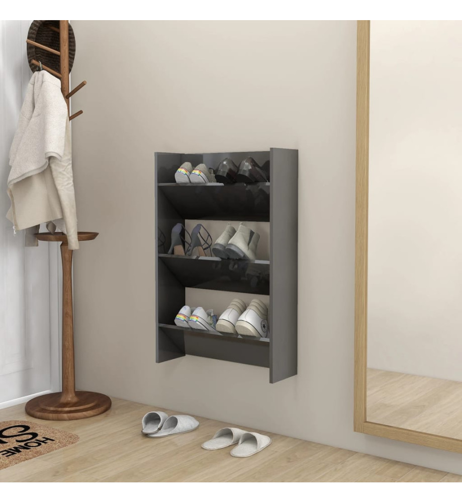 Armoire à chaussures murale Gris brillant 60x18x90 cm Aggloméré