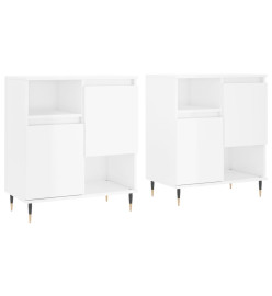 Buffets 2 pcs blanc brillant bois d'ingénierie