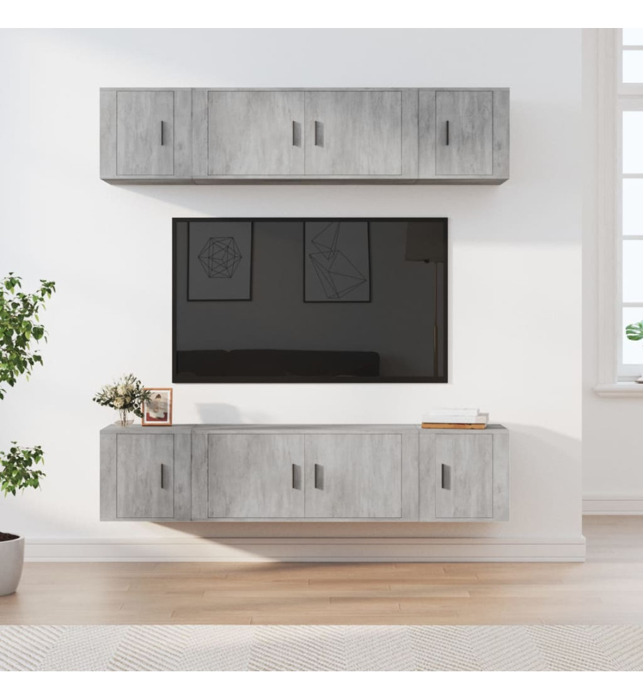 Ensemble de meubles TV 6 pcs Gris béton Bois d'ingénierie