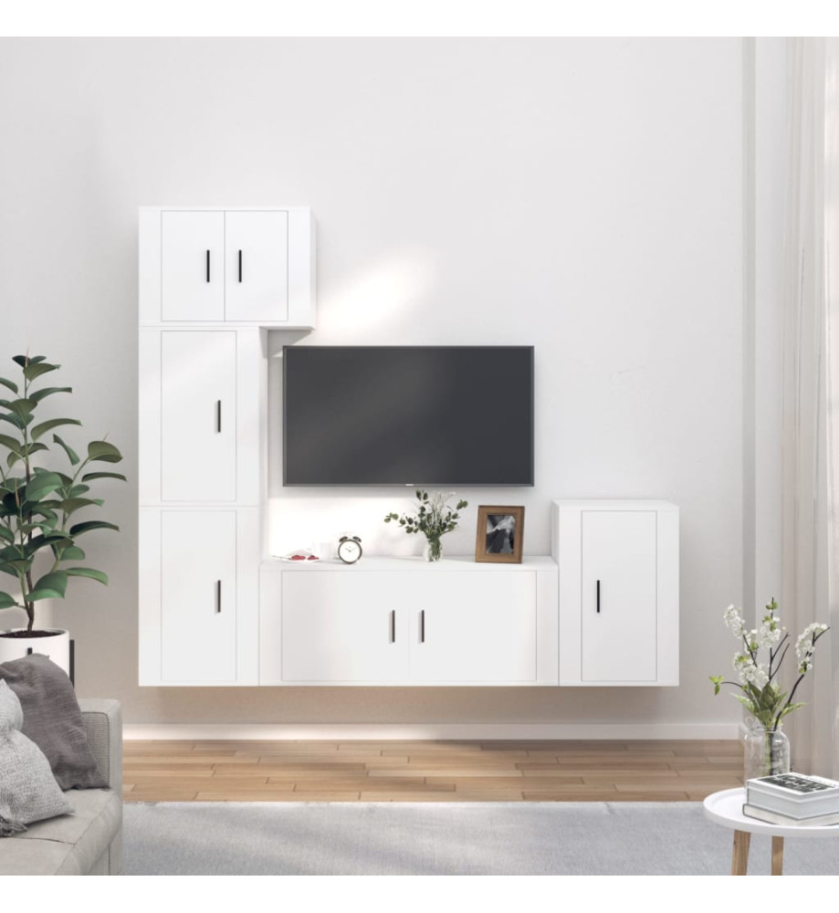 Ensemble de meubles TV 5 pcs Blanc Bois d'ingénierie