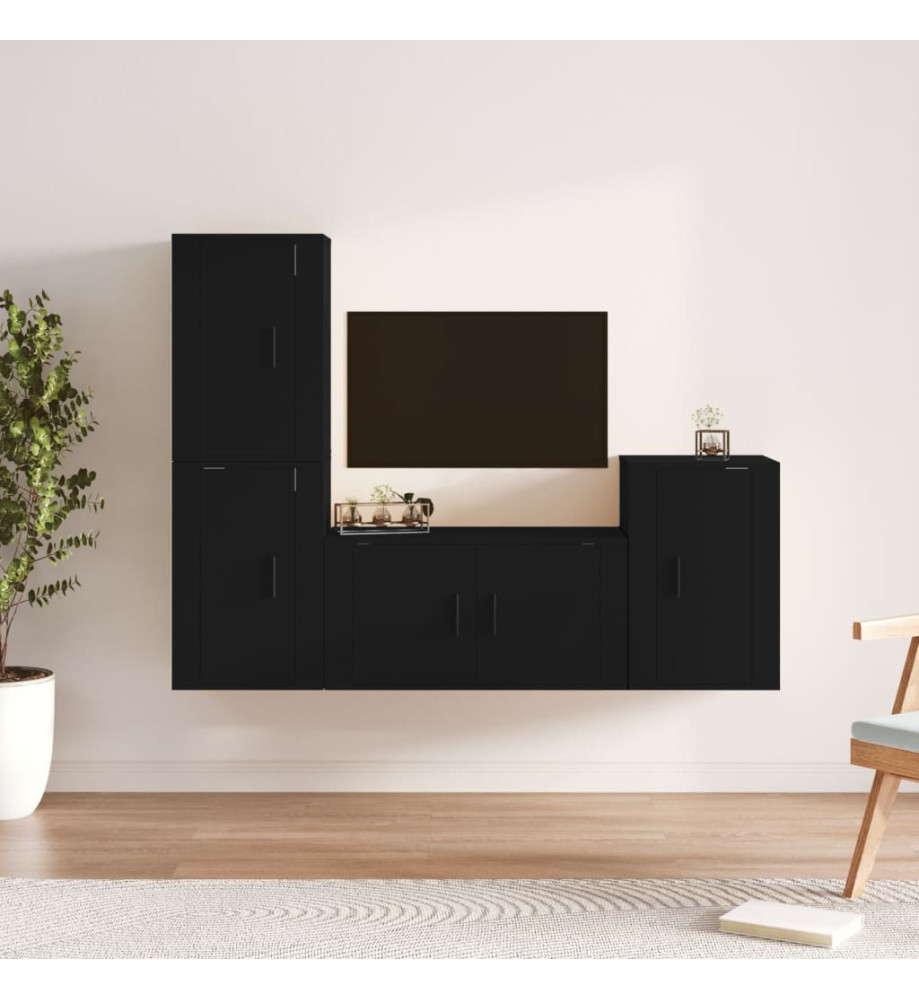 Ensemble de meubles TV 4 pcs Noir Bois d'ingénierie