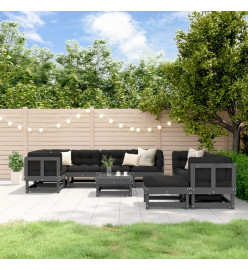 Salon de jardin 10 pcs avec coussins gris bois massif