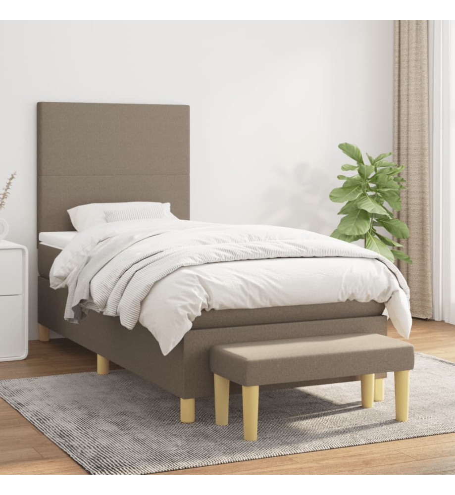 Lit à sommier tapissier avec matelas Taupe 90x190 cm Tissu Lit à sommier tapissier avec matelas Taupe 90x190 cm Tissu