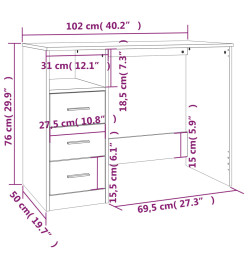 Bureau avec tiroirs Chêne sonoma 102x50x76 cm Bois d'ingénierie