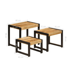 Tables gigognes 3 pcs Bois solide de manguier