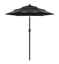 Parasol à 3 niveaux avec mât en aluminium Noir 2 m