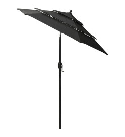 Parasol à 3 niveaux avec mât en aluminium Noir 2 m