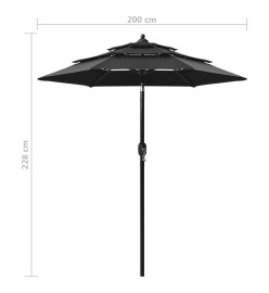 Parasol à 3 niveaux avec mât en aluminium Noir 2 m