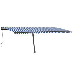 Auvent automatique capteur de vent LED 600x350 cm Bleu et blanc