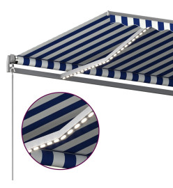 Auvent automatique capteur de vent LED 600x350 cm Bleu et blanc