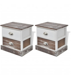 Table de chevet 2 pcs Marron et Blanc