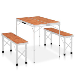 Table de camping pliable avec 2 bancs Aluminium Marron