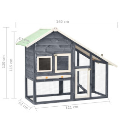 Clapier Gris et blanc 140x63x120 cm Bois de sapin massif