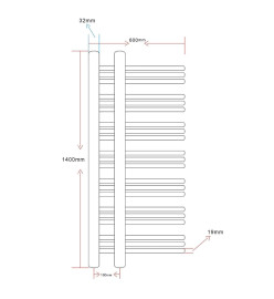 Sèche-Serviettes Chauffage Central en forme de E 600 x 1400 mm