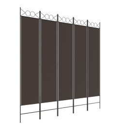 Cloison de séparation 5 panneaux Marron 200x200 cm Tissu