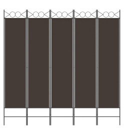 Cloison de séparation 5 panneaux Marron 200x200 cm Tissu