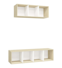 Ensemble de meuble TV 2 pcs Blanc et chêne sonoma Aggloméré