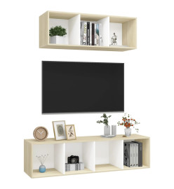 Ensemble de meuble TV 2 pcs Blanc et chêne sonoma Aggloméré