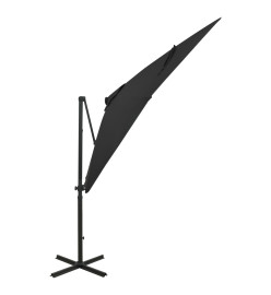 Parasol déporté avec mât et lumières LED Noir 250 cm