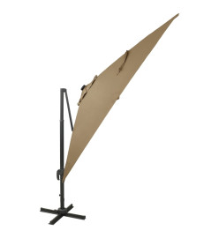 Parasol déporté avec mât et lumières LED Taupe 300 cm